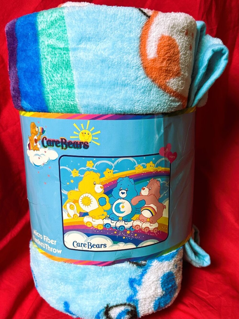 NEW~Vintage Care Bears Throw Soft fleece micro-raschel plush Blanket~50"x60"